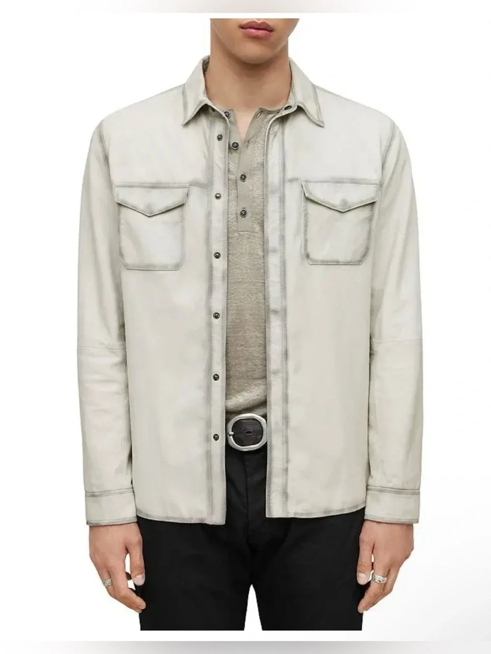 John Varvatos Izzy Leather Shirt Jacket Size EU 52 USA 42 off white
